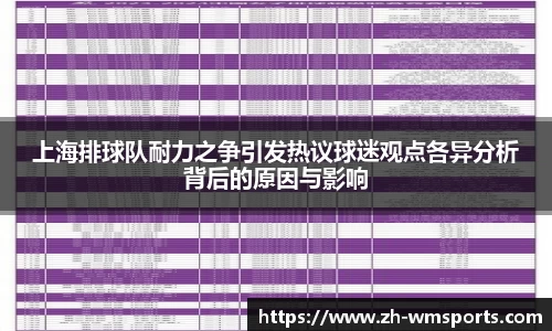 上海排球队耐力之争引发热议球迷观点各异分析背后的原因与影响